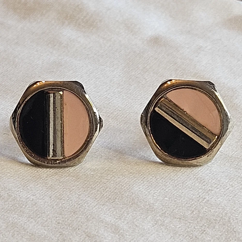 Hexagonal Pink and Black Cuff Links